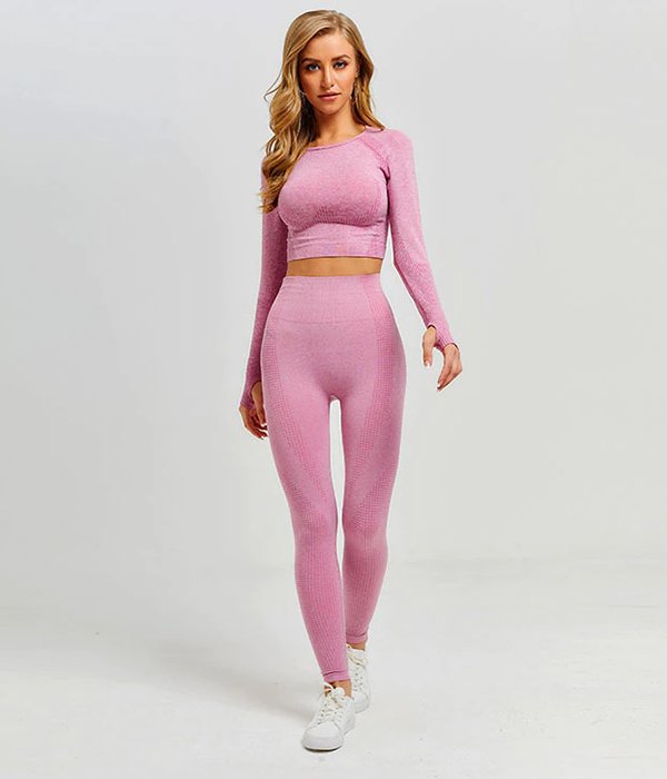 Seamless Long Sleeve Shirt Slim Fitted Thumbhole Round Neck Crop Top - Image 16