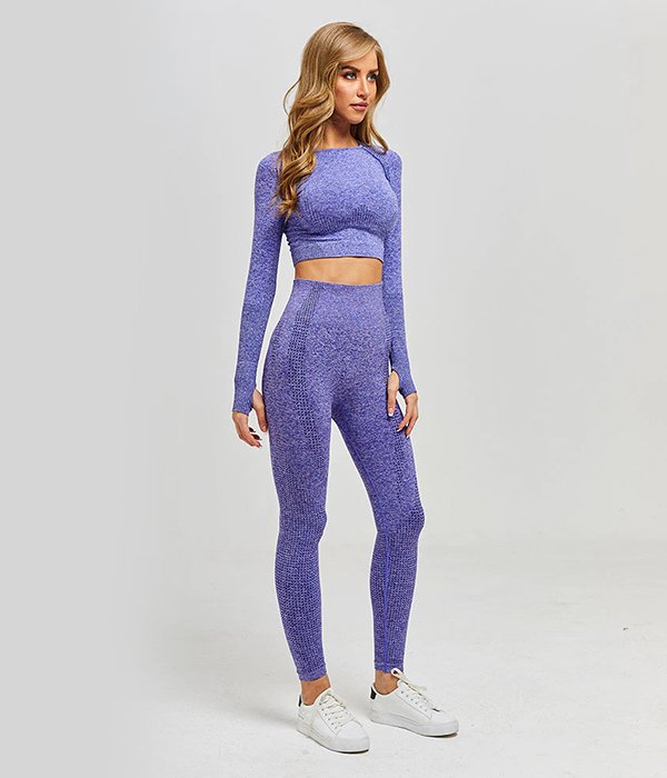 Seamless Long Sleeve Shirt Slim Fitted Thumbhole Round Neck Crop Top - Image 20