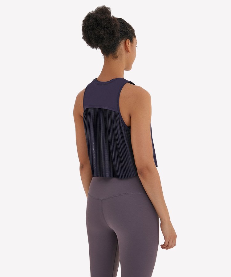 Pleated Athletic High Neck Workout Crop Top - Image 31