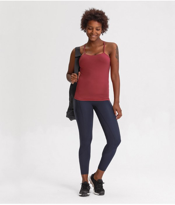 Y Back Spaghetti Strap Crop Top Workout Vest - Image 12