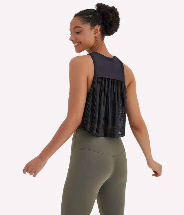 Pleated Athletic High Neck Workout Crop Top - Image 11