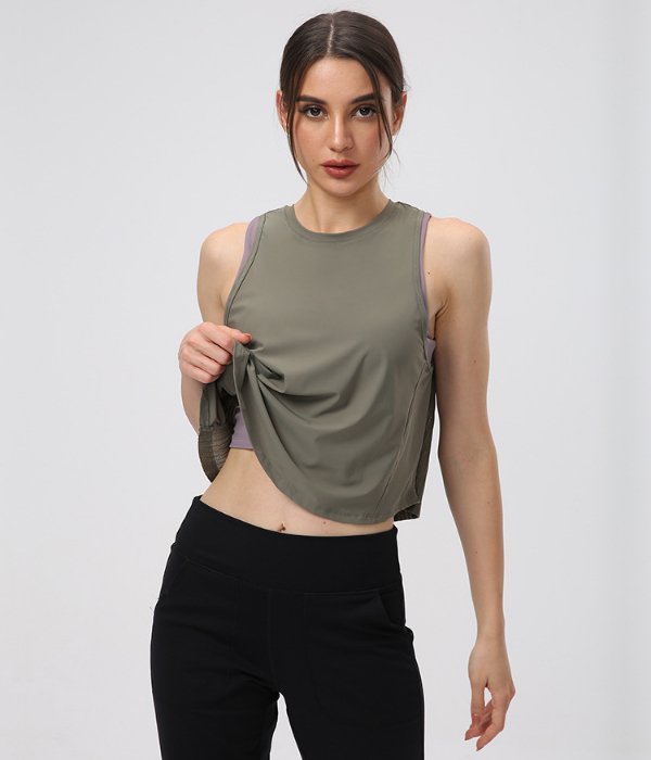 Pleated Athletic High Neck Workout Crop Top - Image 25